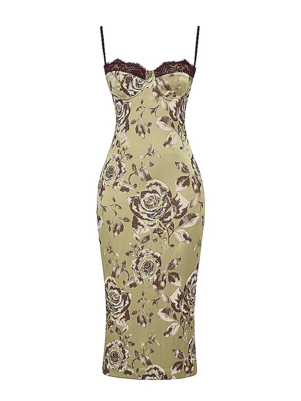 NEW, House of CB Floral Print Midi Dress in Green/brown SZ L #MD2364 - Picture 2 of 11